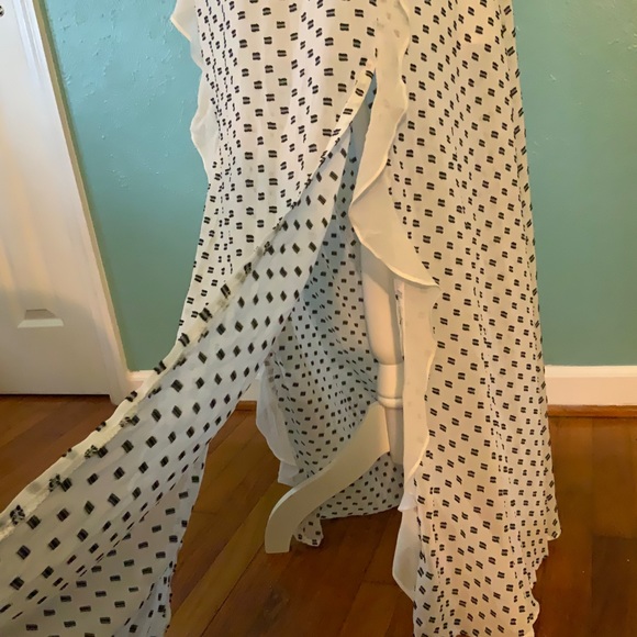 Stunning Details White Black Swiss Dot Maxi Dress Ruffles Panels Crochet S M L - Picture 6 of 16
